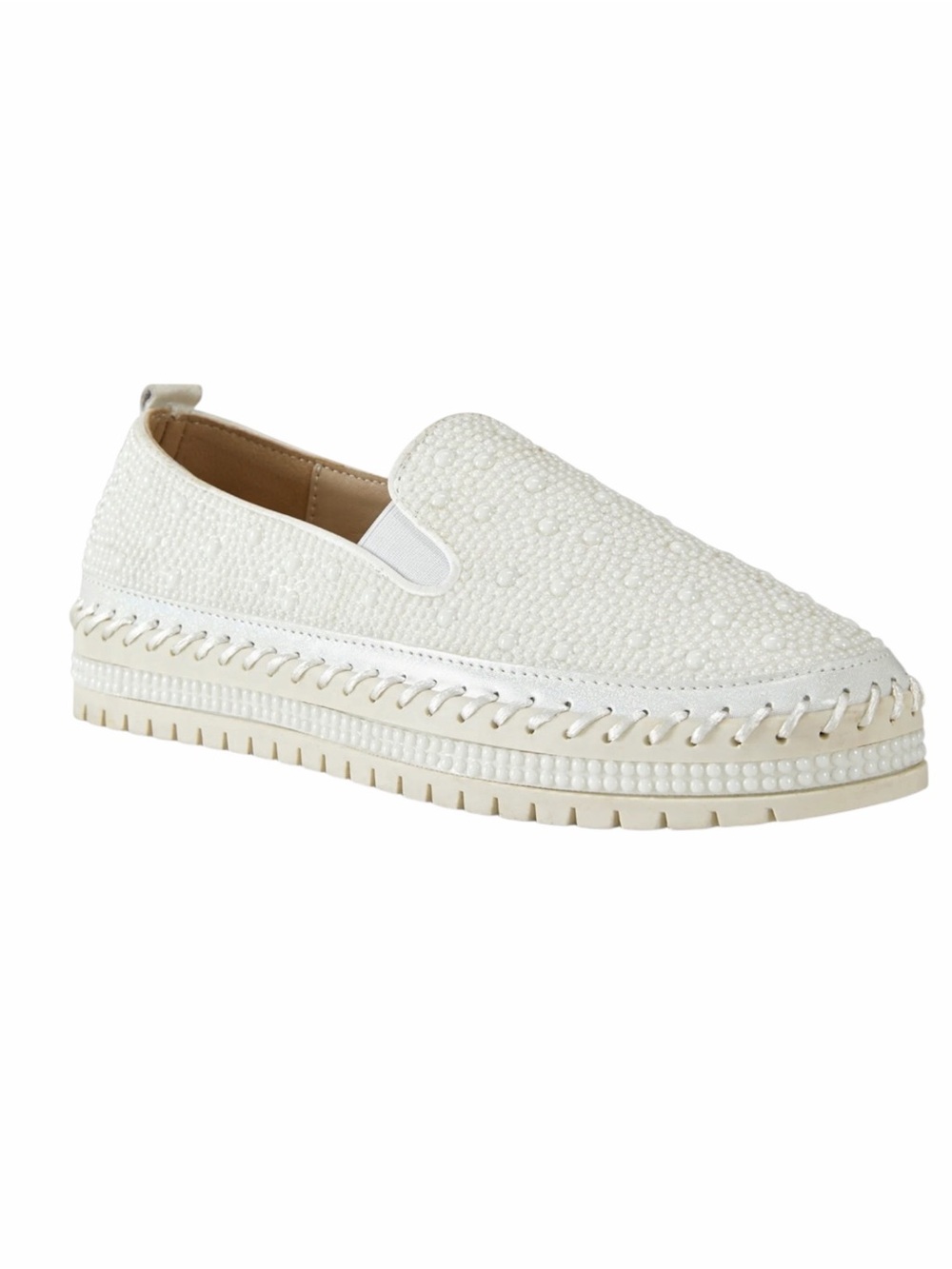 Azalea Wang Ivory Pearl Embellished Platform Slip-On Sneakers Women's Size 9